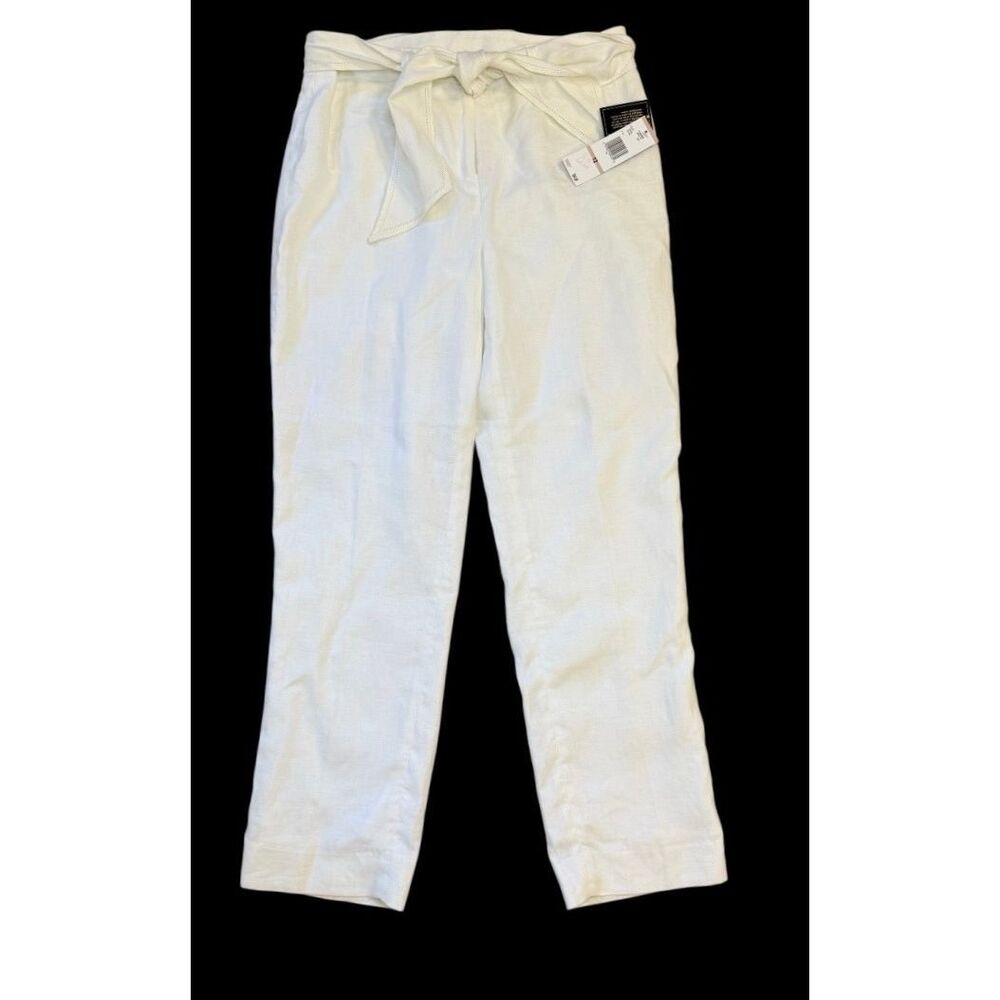 NWT Jones New York 100% Linen Pants White Tie Belt Sz. 12 Crisp Lightweight - Picture 2 of 8